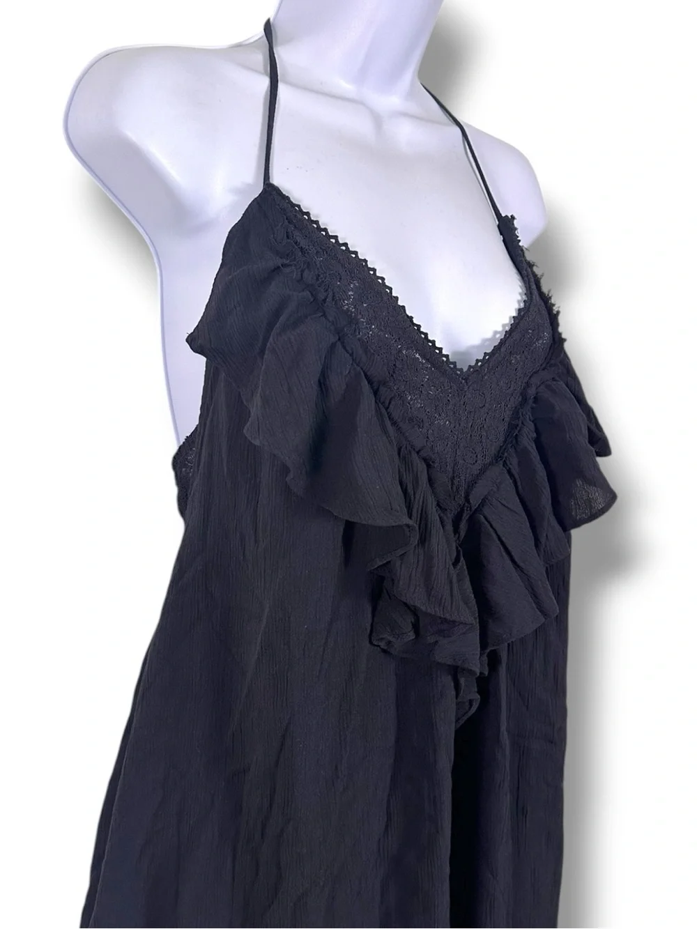 Free People Ethereal Dainty Ruffle Lace Feeling Floral Romper in Black Small NWT
